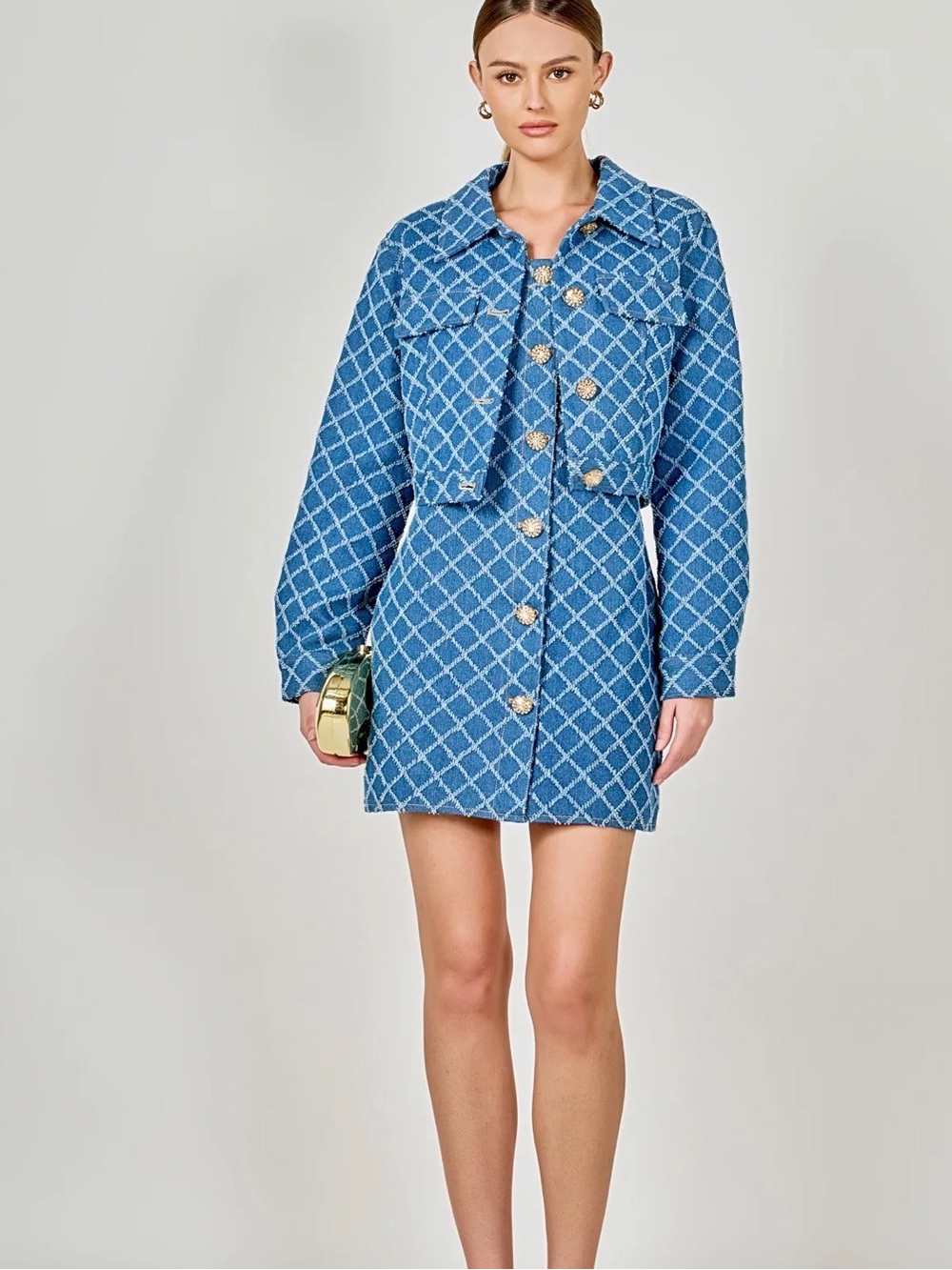 NWT ENDLESS ROSE DISTRESSED DENIM DRESS AND JACKET SET SIZE MEDIUM